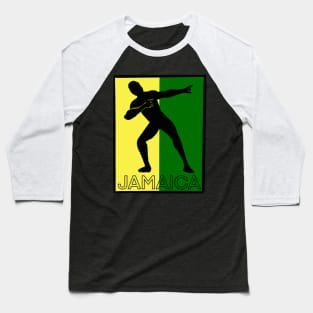 Jamaica sprinter pose with the Jamaican flag colours of black green and gold with the word Jamaica Baseball T-Shirt